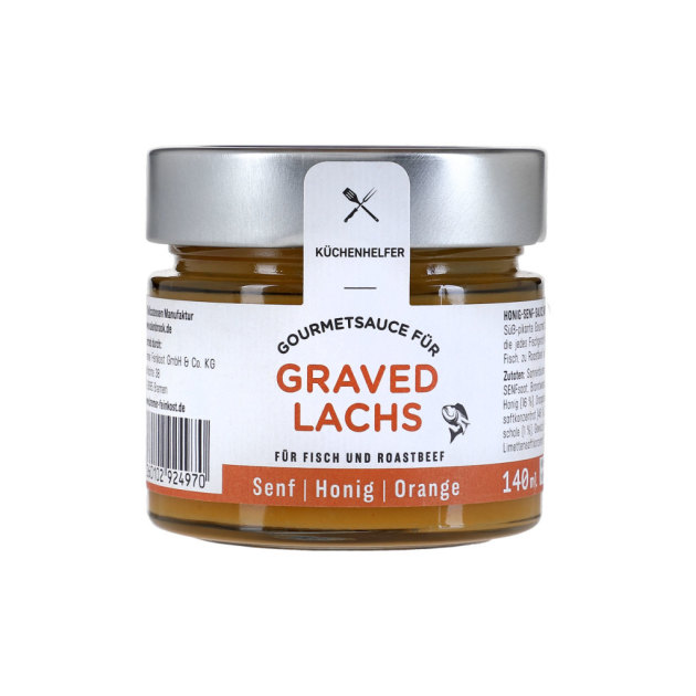 Graved Lachs Gourmet Sauce - Honig-Senf Sauce mit Orangen zu Fischspezialitäten -140 ml Glas