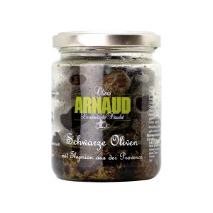 Schwarze Oliven mit Thymian der Provence - 150 g Glas